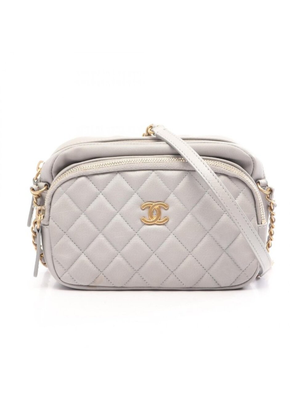 Chanel Shoulder Bag Quilted Gray Leather
